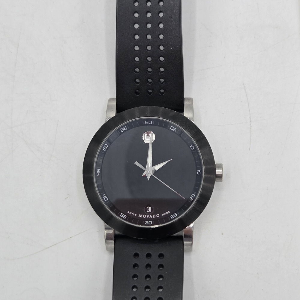 Movado Museum 606507 Wrist Watch for Men 42MM Model 07.1.14.1145 Black Band